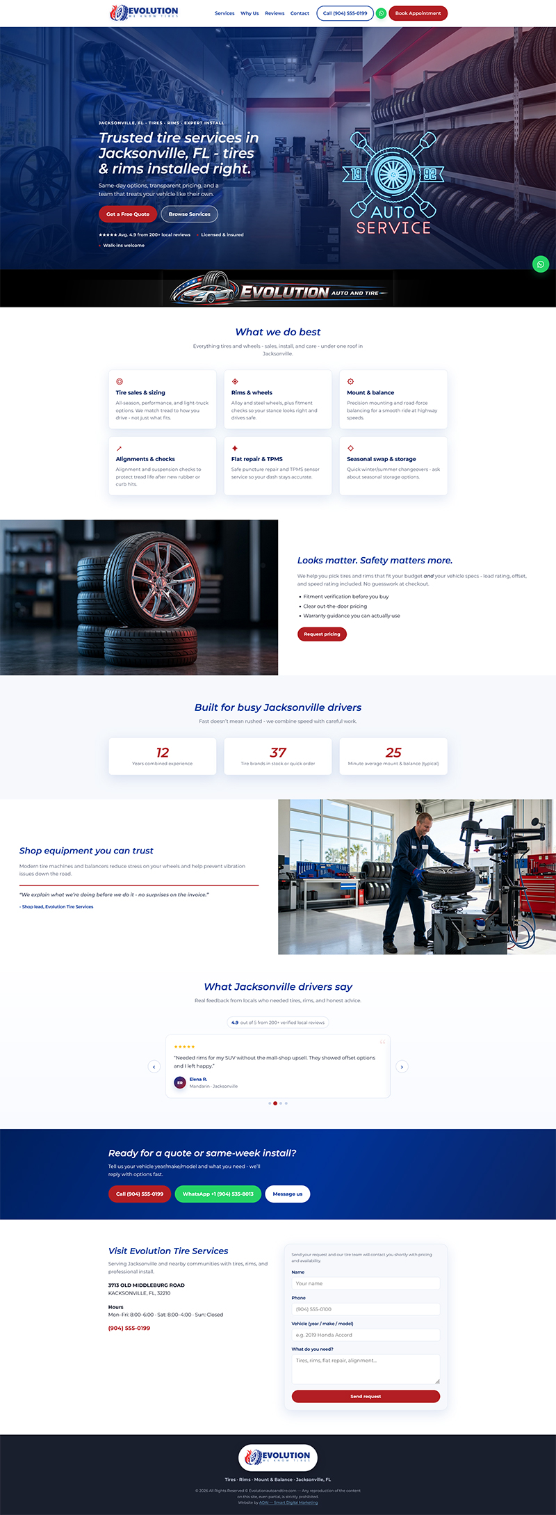 Evolution Tire Services website screenshot