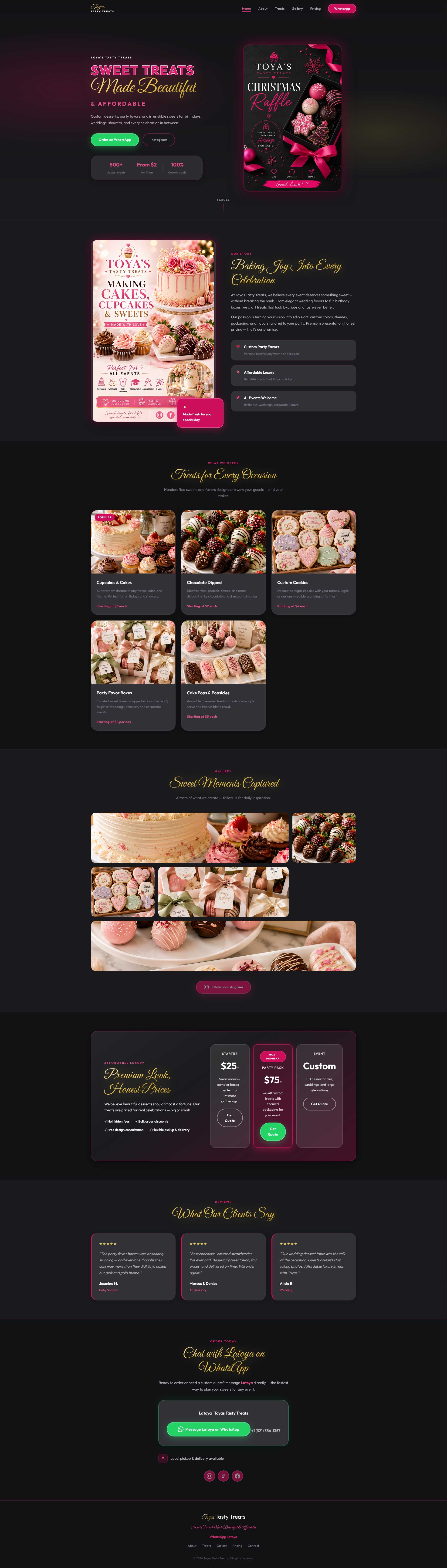Toya's Tasty Treats website screenshot