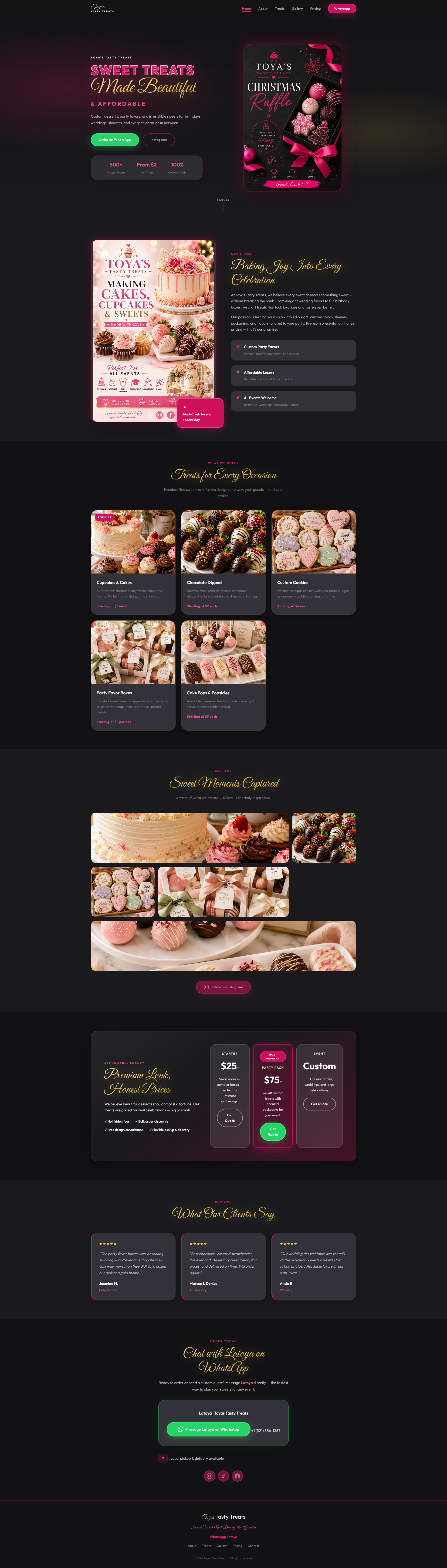 Toya's Tasty Treats website screenshot