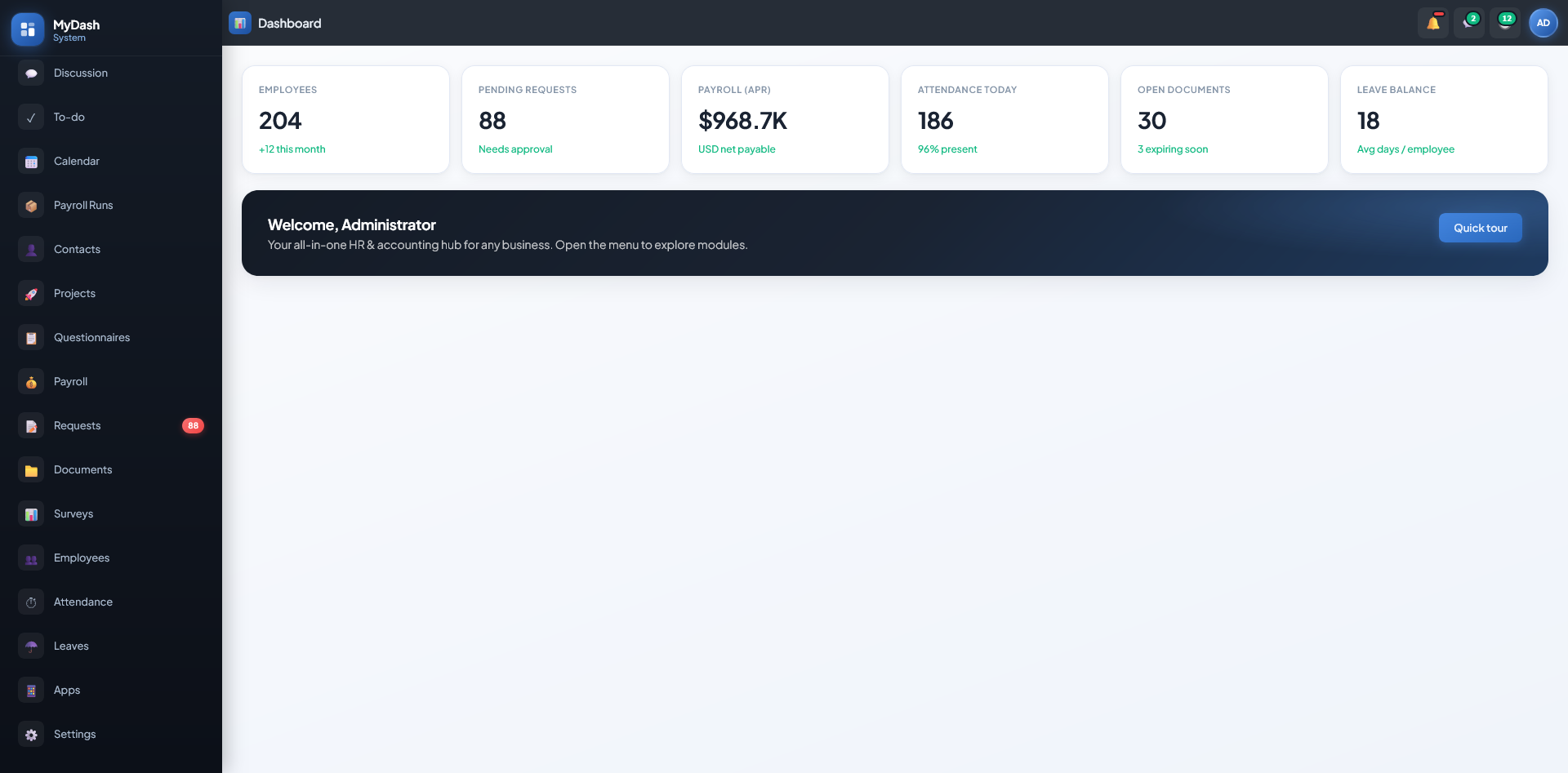 Building dashboards - custom business system interface